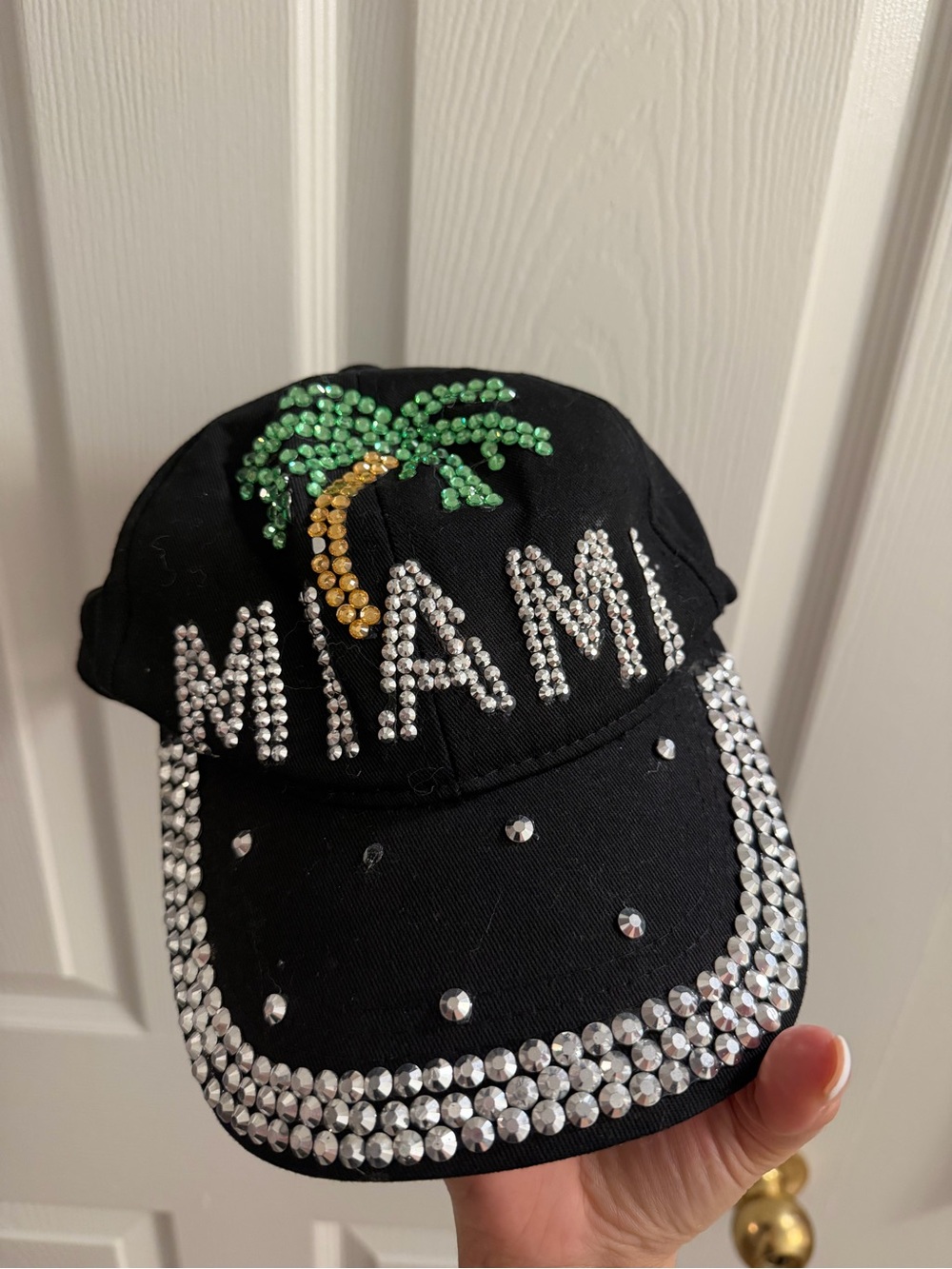 Miami Rhinestone Bling Black Baseball Cap